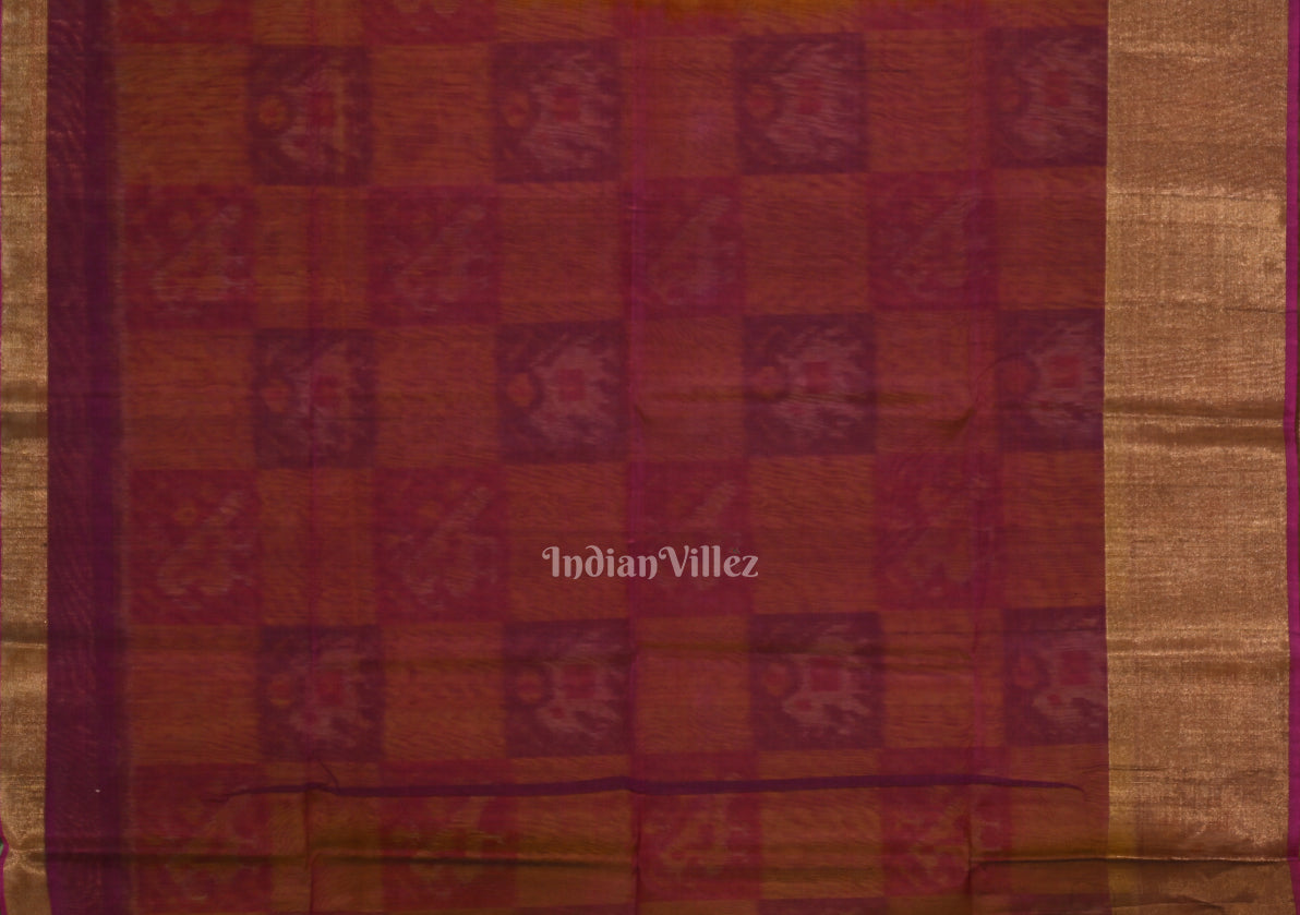 Yellow Purple Pochampally Ikat Sico (Silk & Cotton) Saree with Zari Border