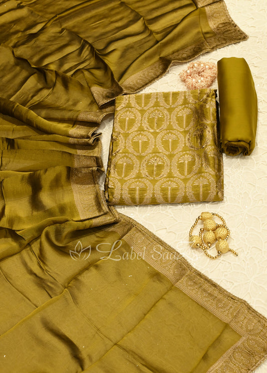Olive Green  Banarasi Unstitched Salwar Suit