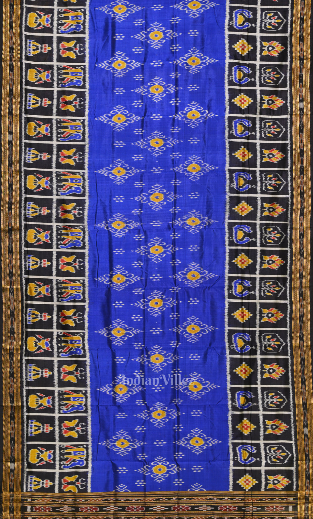 Blue Black Jhoti Theme Odisha Ikat Khandua Silk Saree 