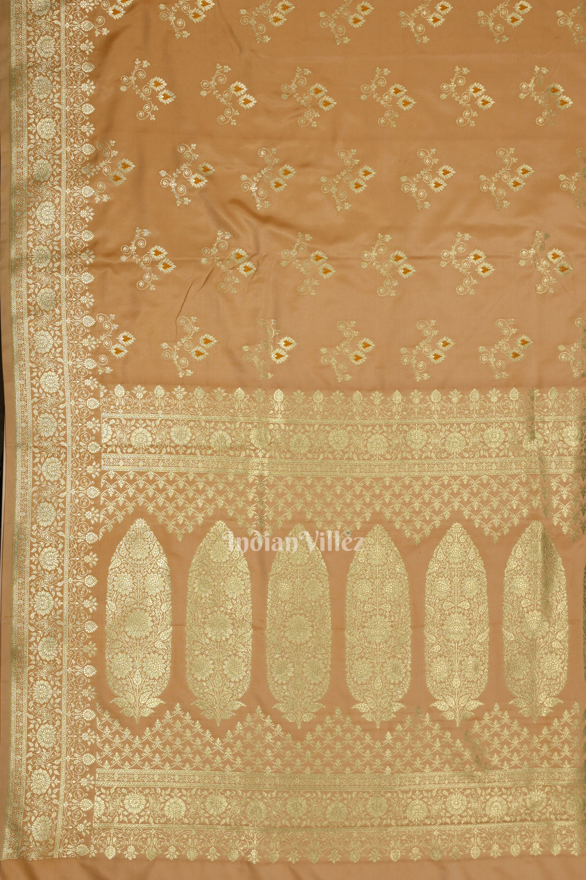 Beige Soft Pure Mashru Satin Silk Banarasi Saree 