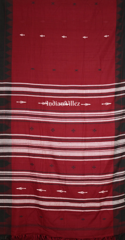 Maroon Black Odisha Handloom Natural Dye Kotpad Cotton Saree 
