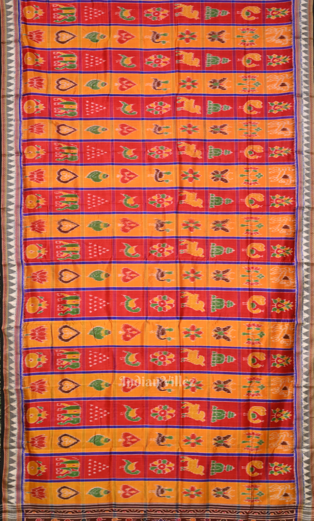 Yellow Red Nabakothi Odisha Ikat Khandua Silk Saree 