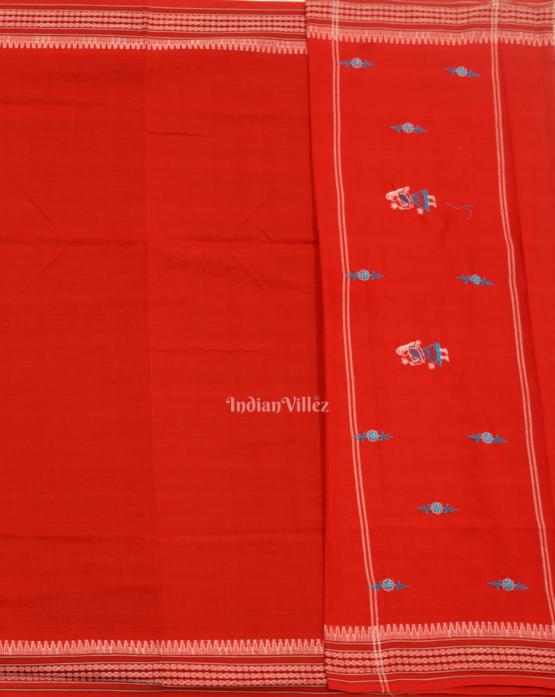 Royal Blue Red Doll Odisha Ikat Sambalpuri Cotton Dress set with Dupatta 