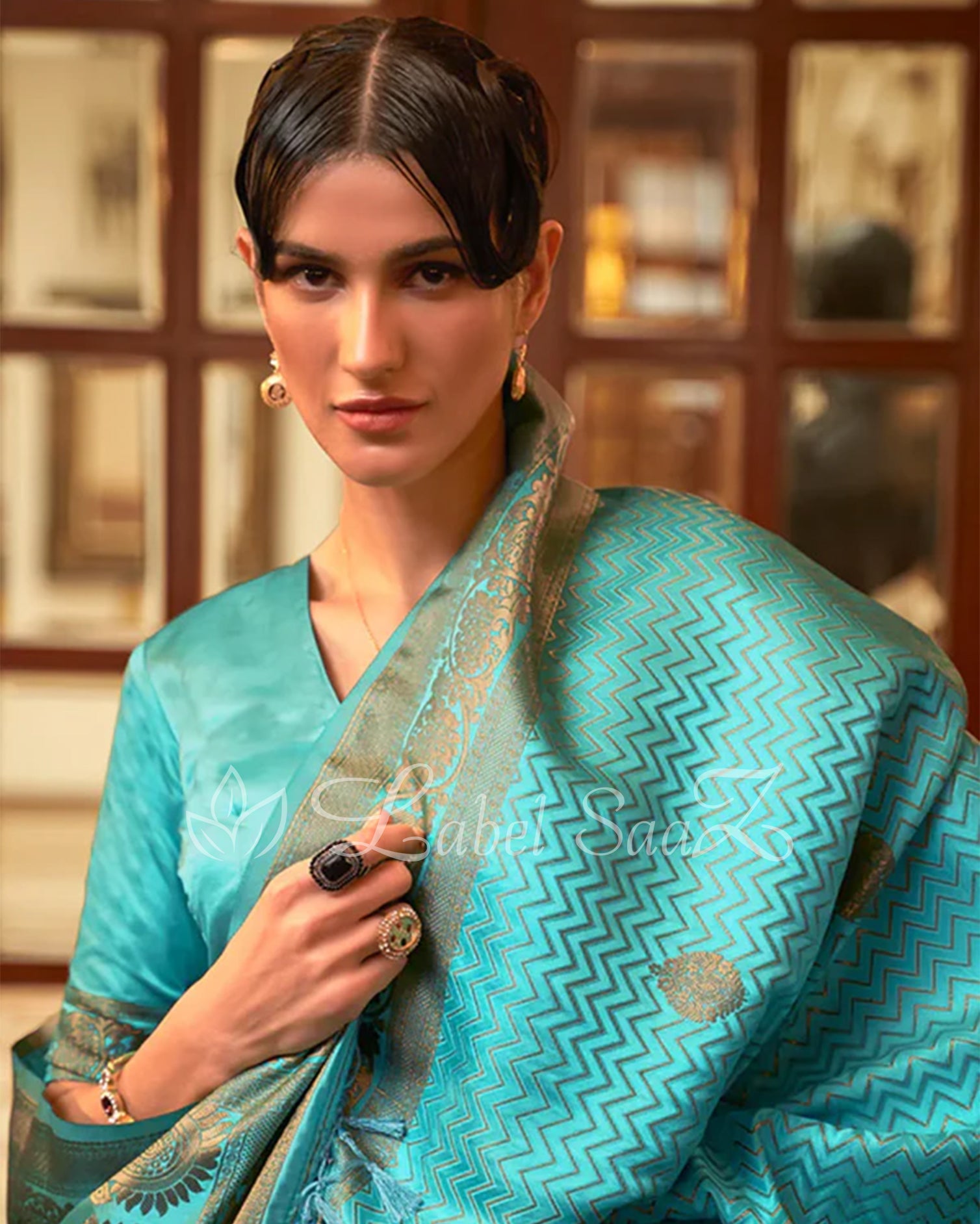 Sky Blue Pure Satin Kanjivaram Silk Saree with Brocade Work