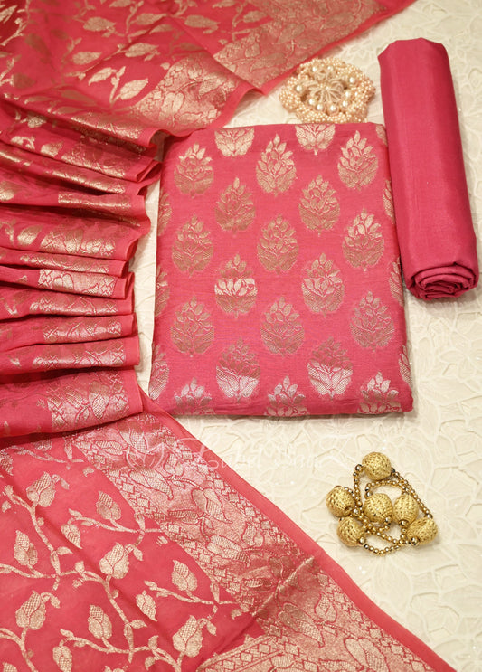 Baby Pink Banarasi Chanderi Silk Unstitched Salwar Suit