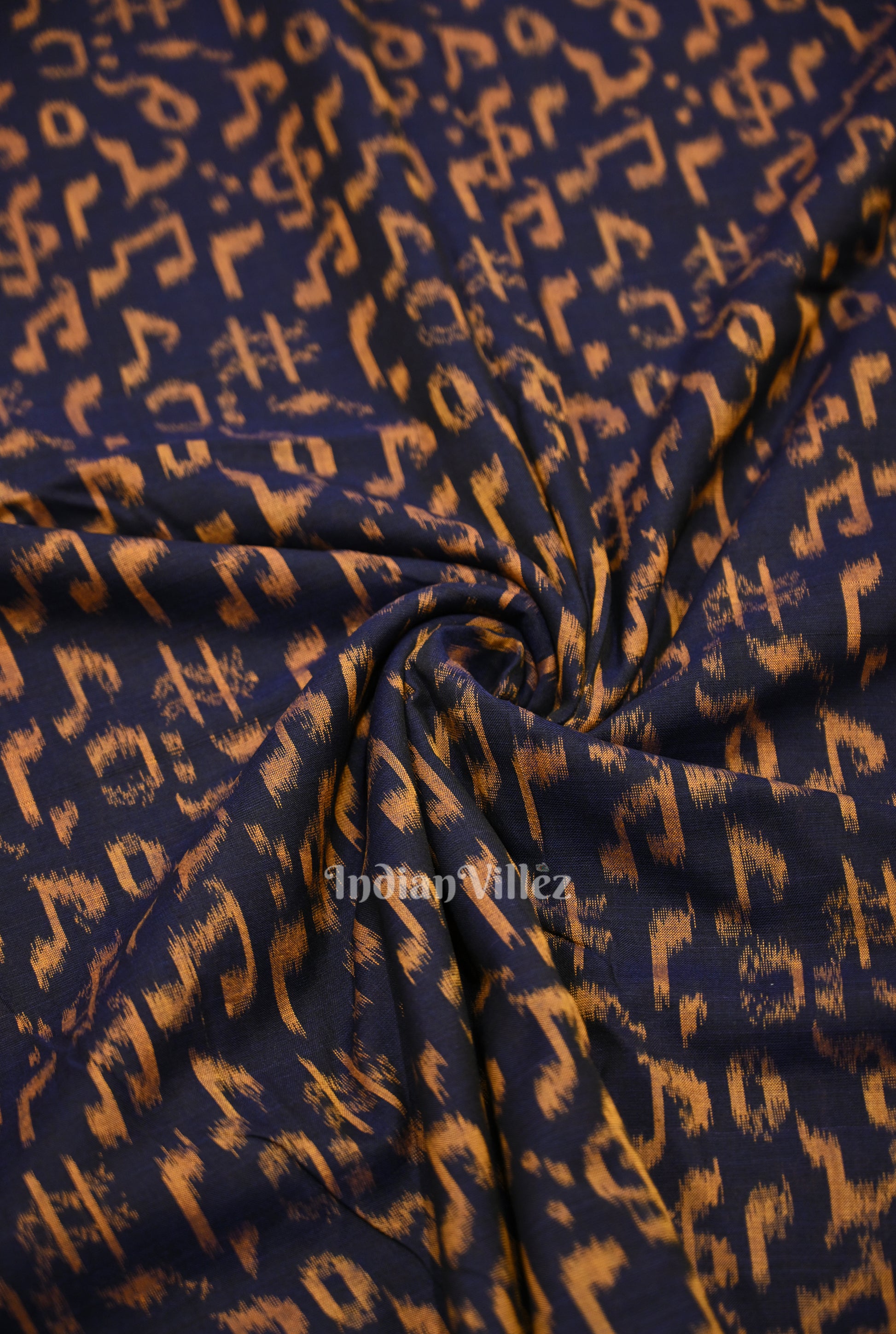 Blue Musical  Instrument Theme Sambalpuri Odisha Ikat Cotton Fabric
