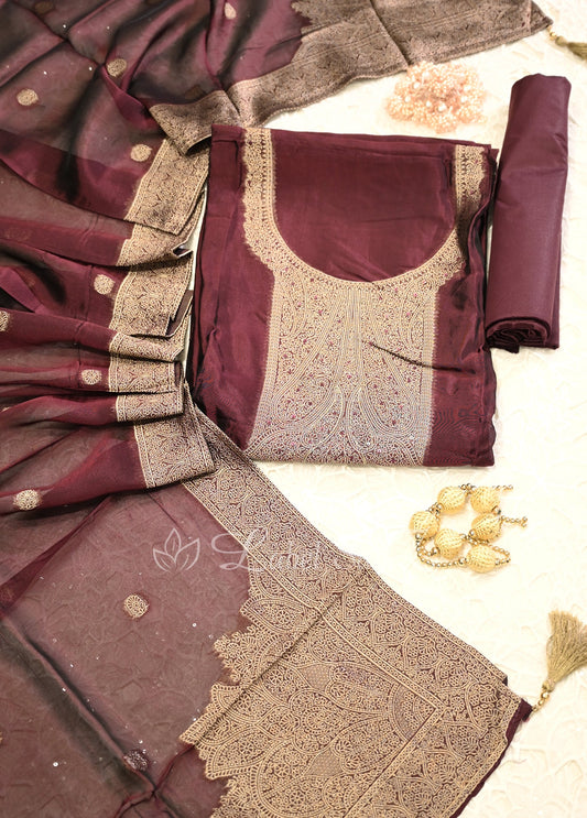 Purple Wine Banarasi Unstitched Salwar Suit