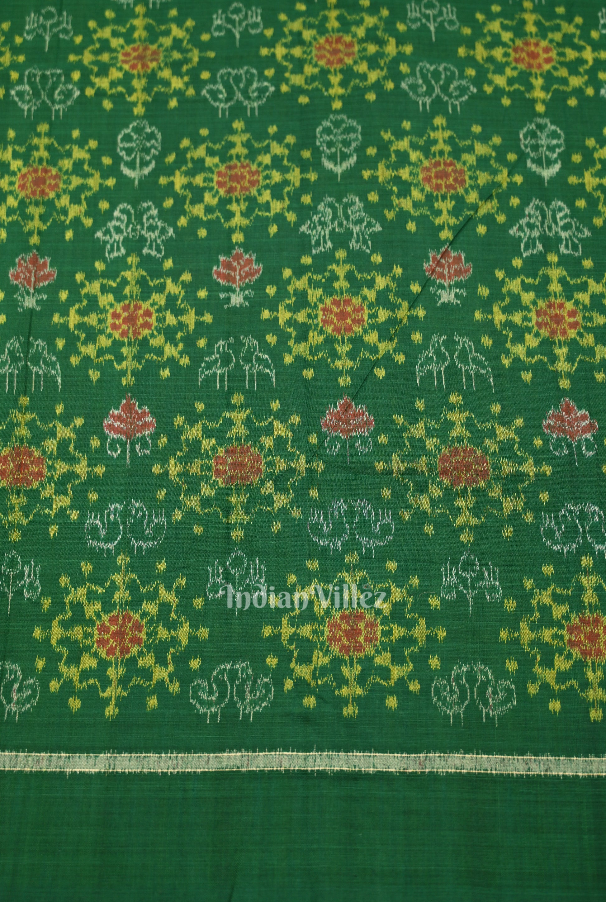 Green Tribal Theme Sambalpuri Odisha Ikat Cotton Fabric 