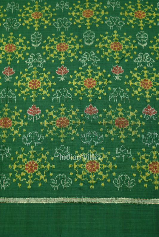 Green Tribal Theme Sambalpuri Odisha Ikat Cotton Fabric 