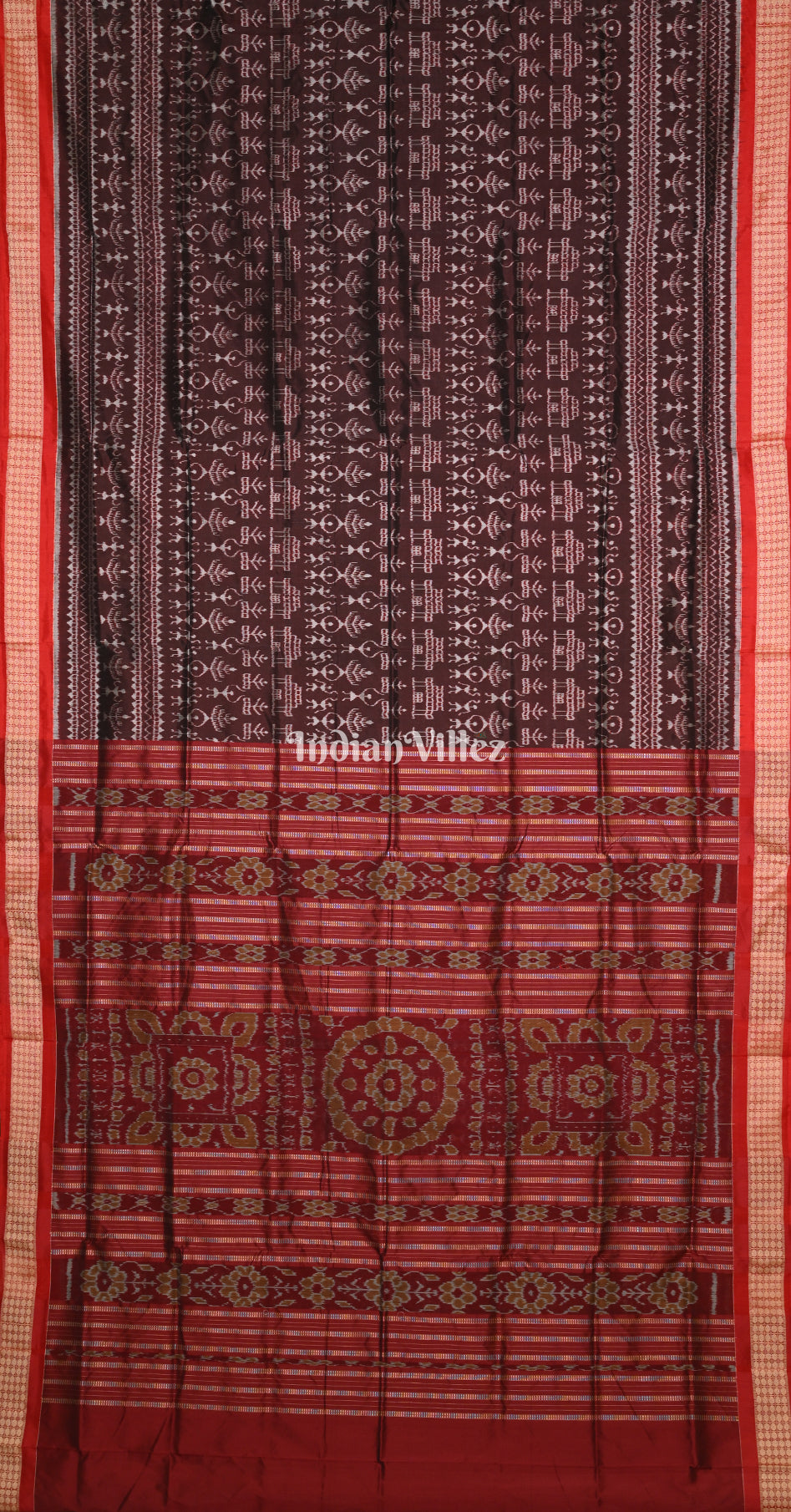 Coffee Maroon Tribal Motif Odisha Ikat Sambalpuri Silk Saree 