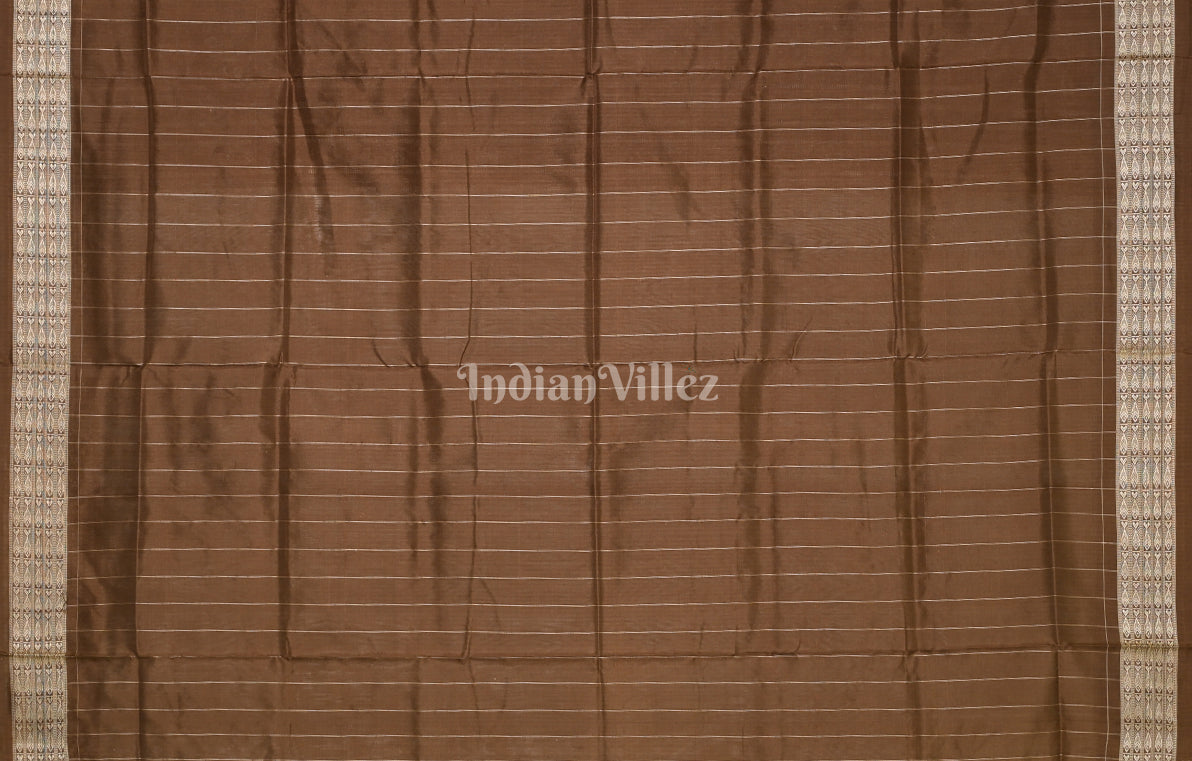 Off White Brown Tribal Motif Odisha Ikat Sambalpuri Silk Saree 