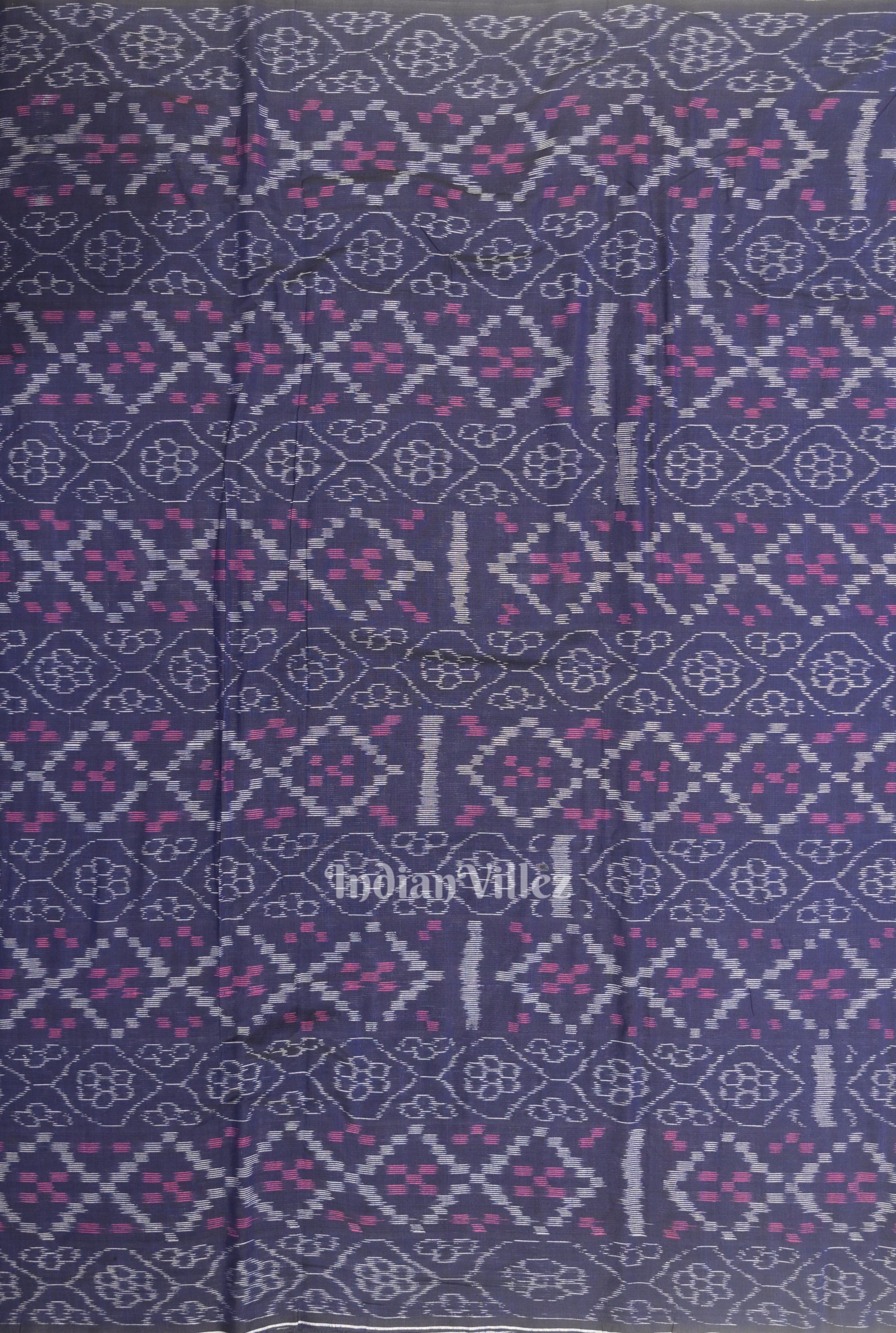 Blue Flower Pasapali Design Sambalpuri Odisha Ikat Cotton Fabric