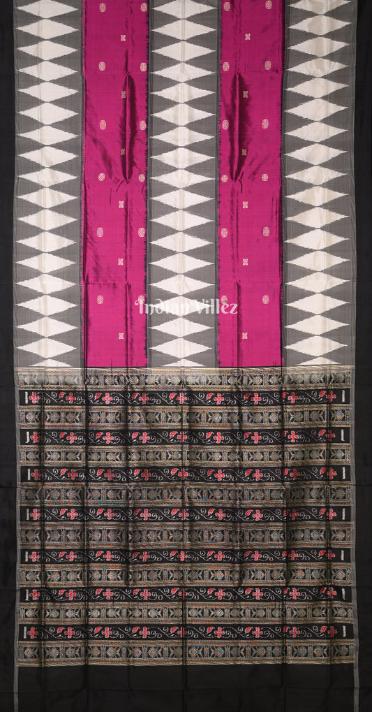 Grey Magenta Pink 3D Bomkai Sambalpuri silk saree