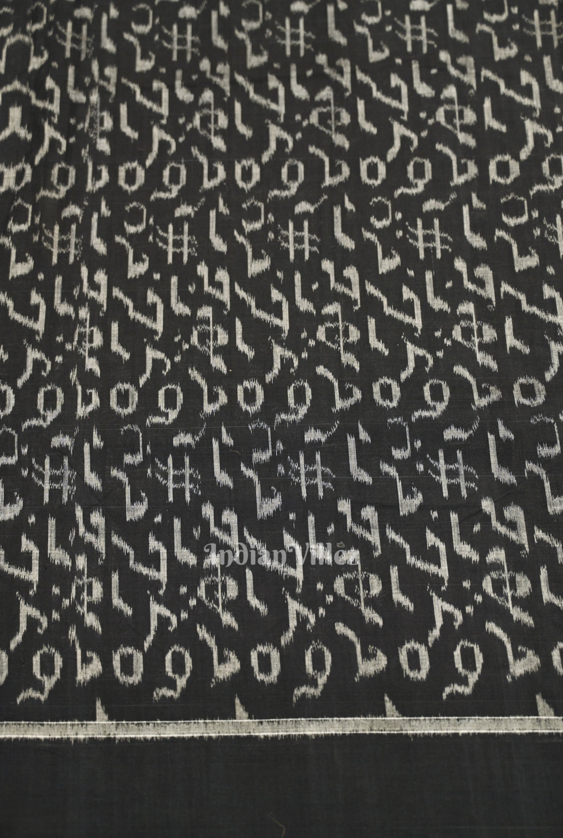 Black Musical  Instrument Theme Sambalpuri Ikat Cotton Fabric 