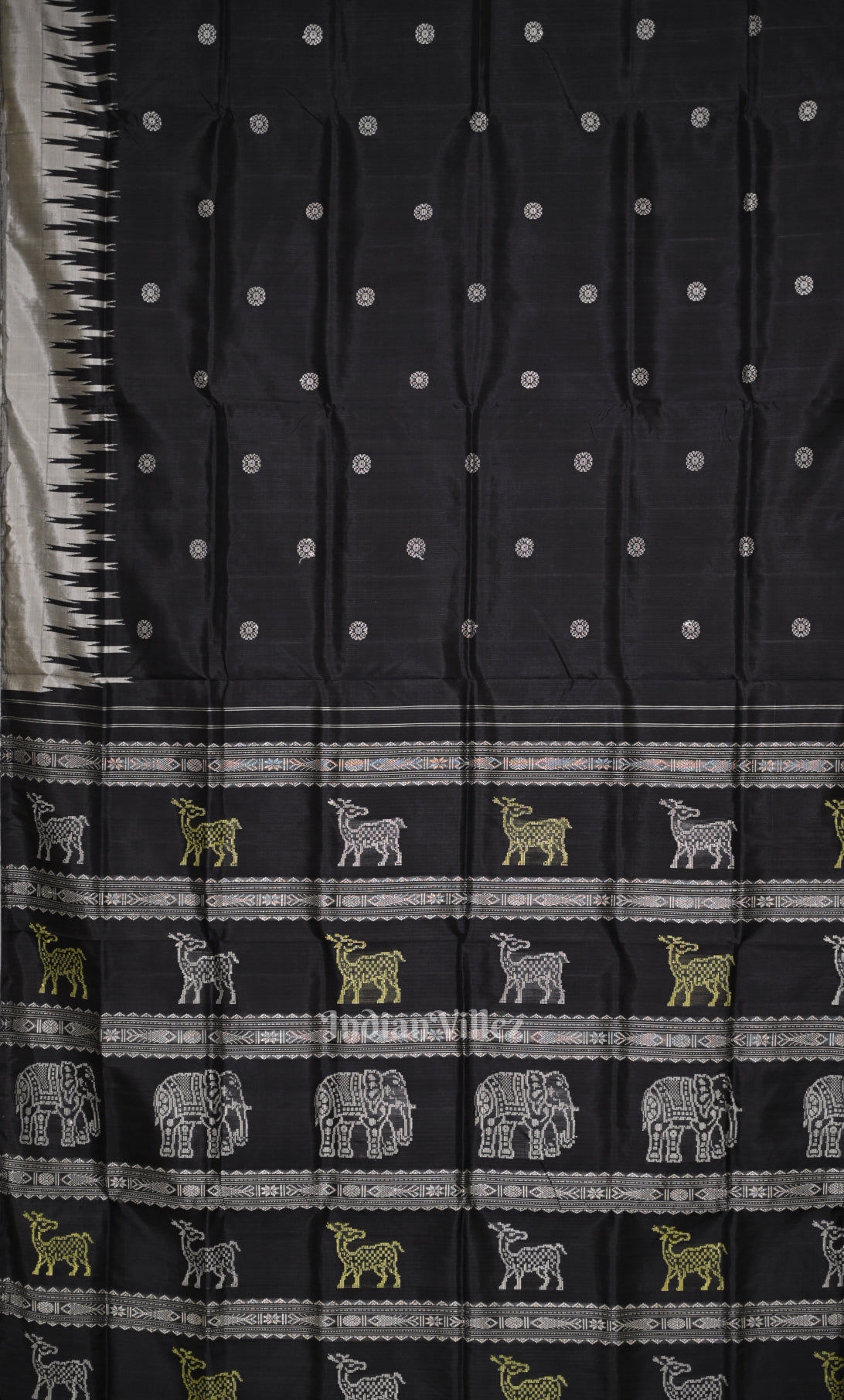 Black Grey Double Pallu Berhampuri Silk Saree