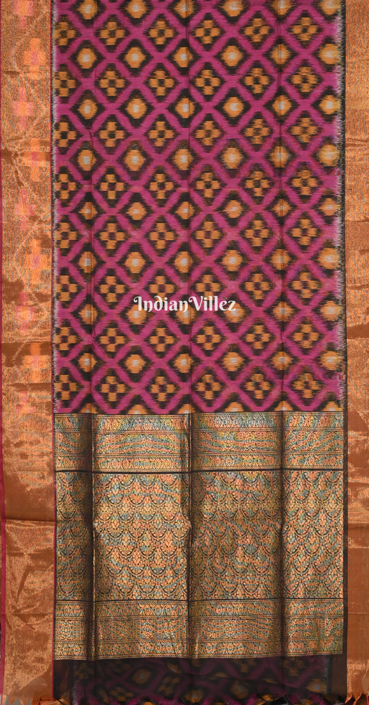 Magenta Pink Black Pochampally Ikat Silk Cotton (Sico) Saree 