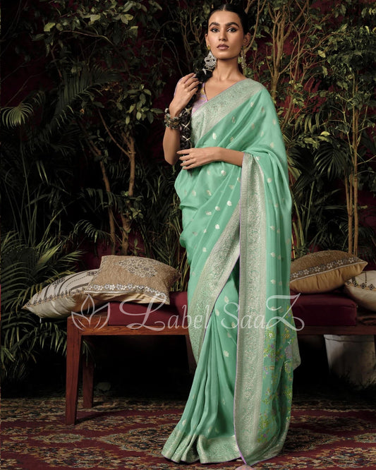 Sky Blue Pure Woven Pure Organza banarasi Saree