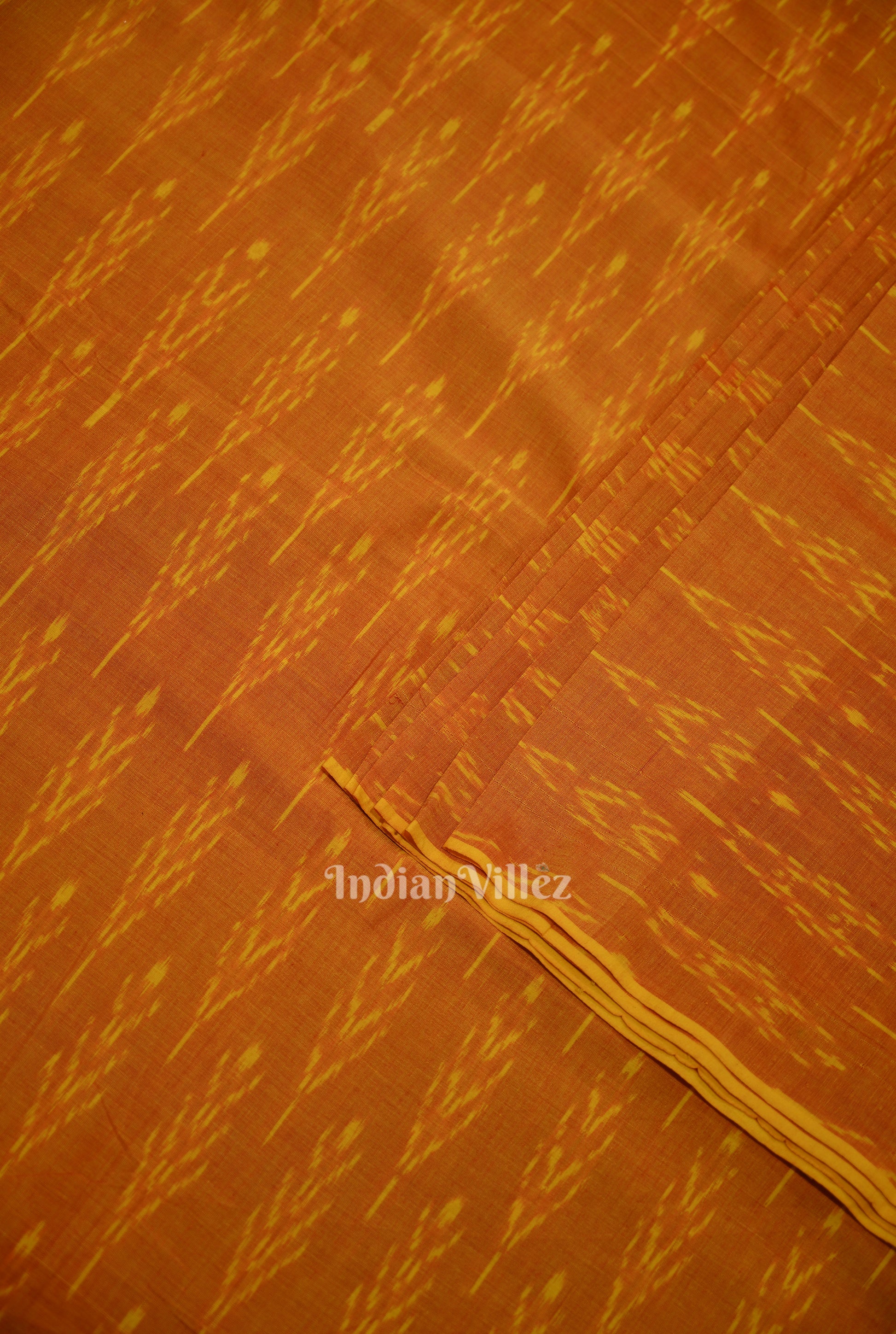  Deep Orange Geometric Pochampally Ikat Cotton Fabric 