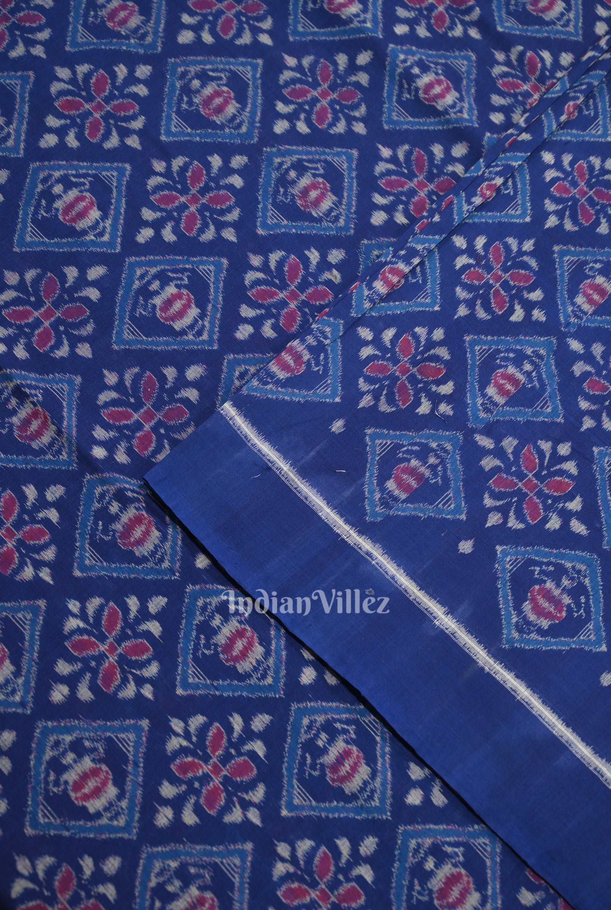  Royal Blue Floral Motif Sambalpuri Ikat Cotton Fabric
