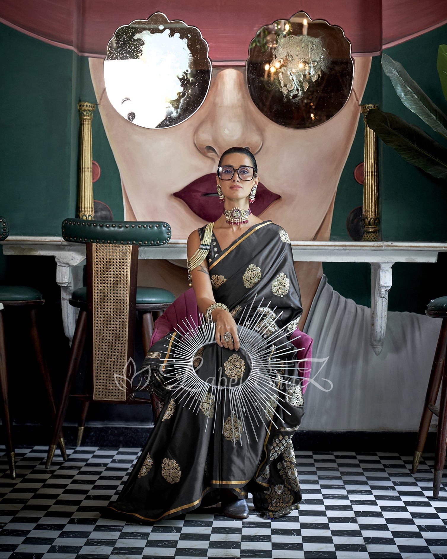  Black Pure Satin Weaving Banarasi Silk Saree 