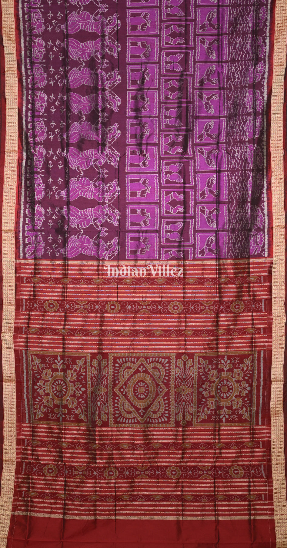 Purple Maroon Nartaki Scot Odisha Ikat Sambalpuri Silk Saree 