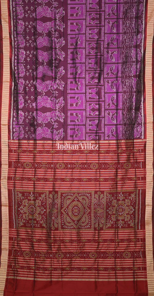 Purple Maroon Nartaki Scot Odisha Ikat Sambalpuri Silk Saree 