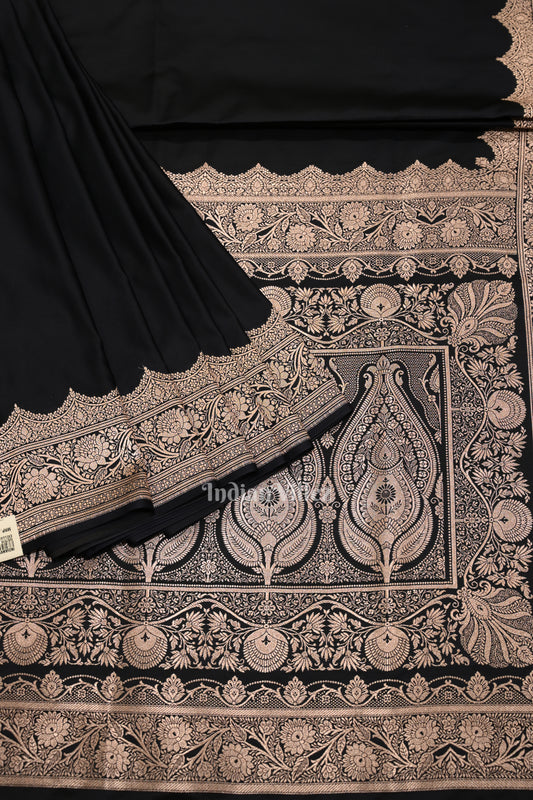 Exclusive Black Pure Soft Mashru Satin Silk Banarasi Saree 