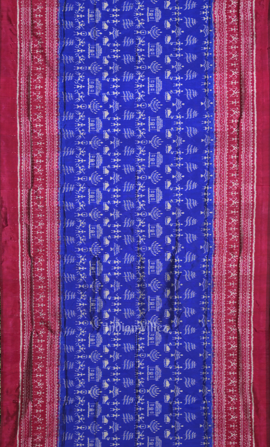 Royal Blue Maroon Tribal Theme Odisha Ikat Contemporary Designer Saree