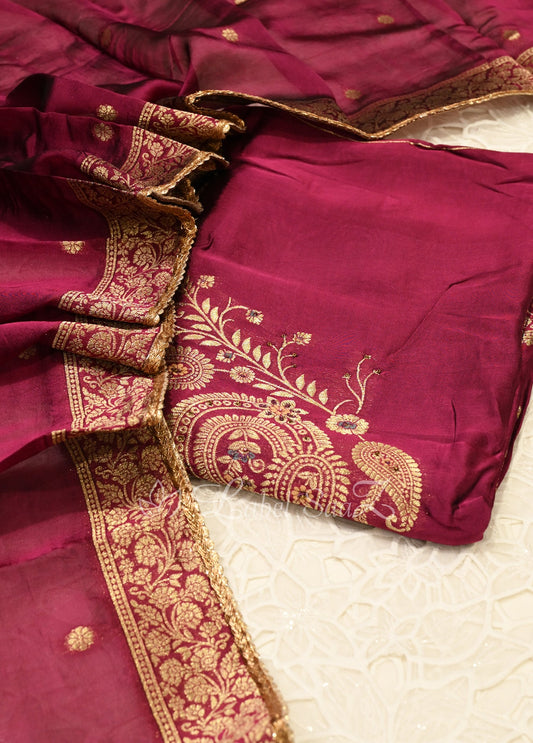 Purple Wine Unstitched Salwar Suit 