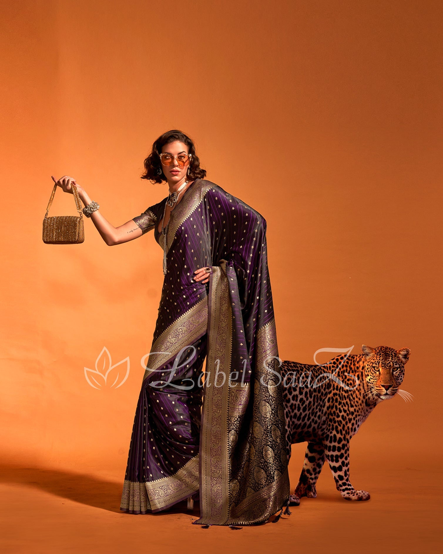 Purple Handwoven Zari Satin Silk Banarasi Saree