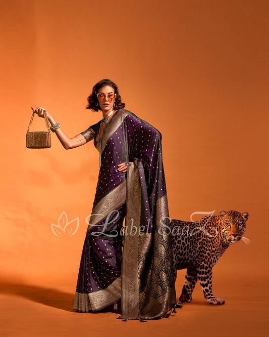 Purple Handwoven Zari Satin Silk Banarasi Saree