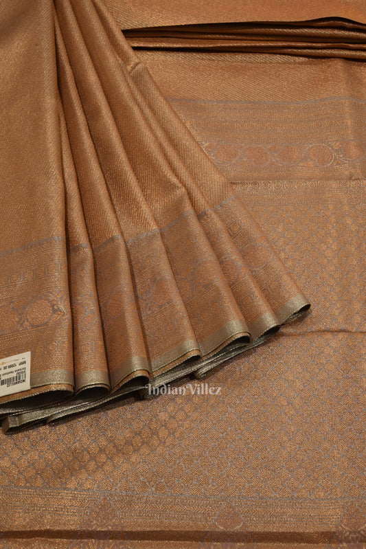 Copper With Silver Work Pure Kanjivaram Tissue Silk Saree