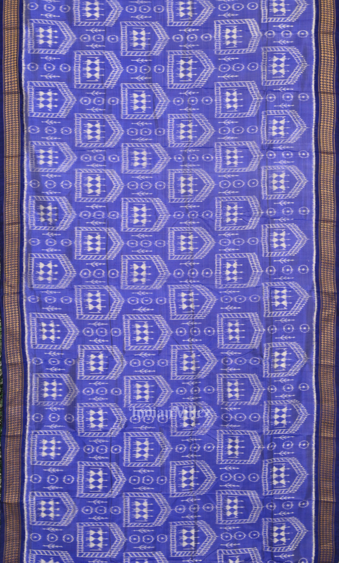 Blue White Tribal Theme Odisha Ikat Khandua Silk Saree