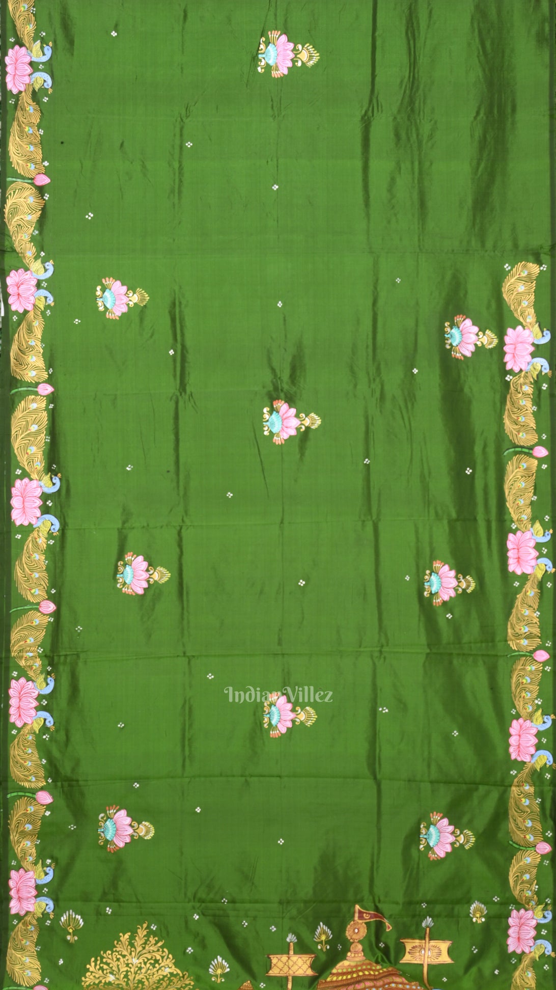 Green Boita Bandana Hand-Painted Pattachitra Saree
