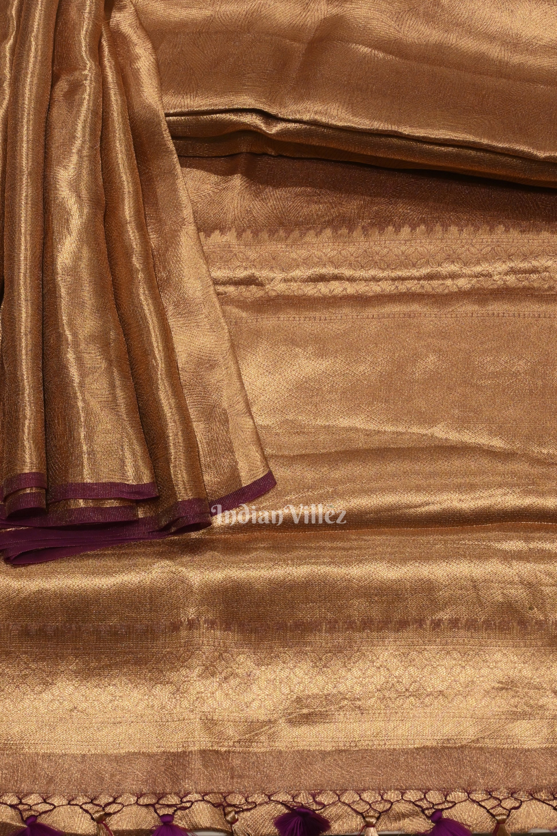 Golden & Violet Shimmer Brocade  Tissue Banarasi Saree 