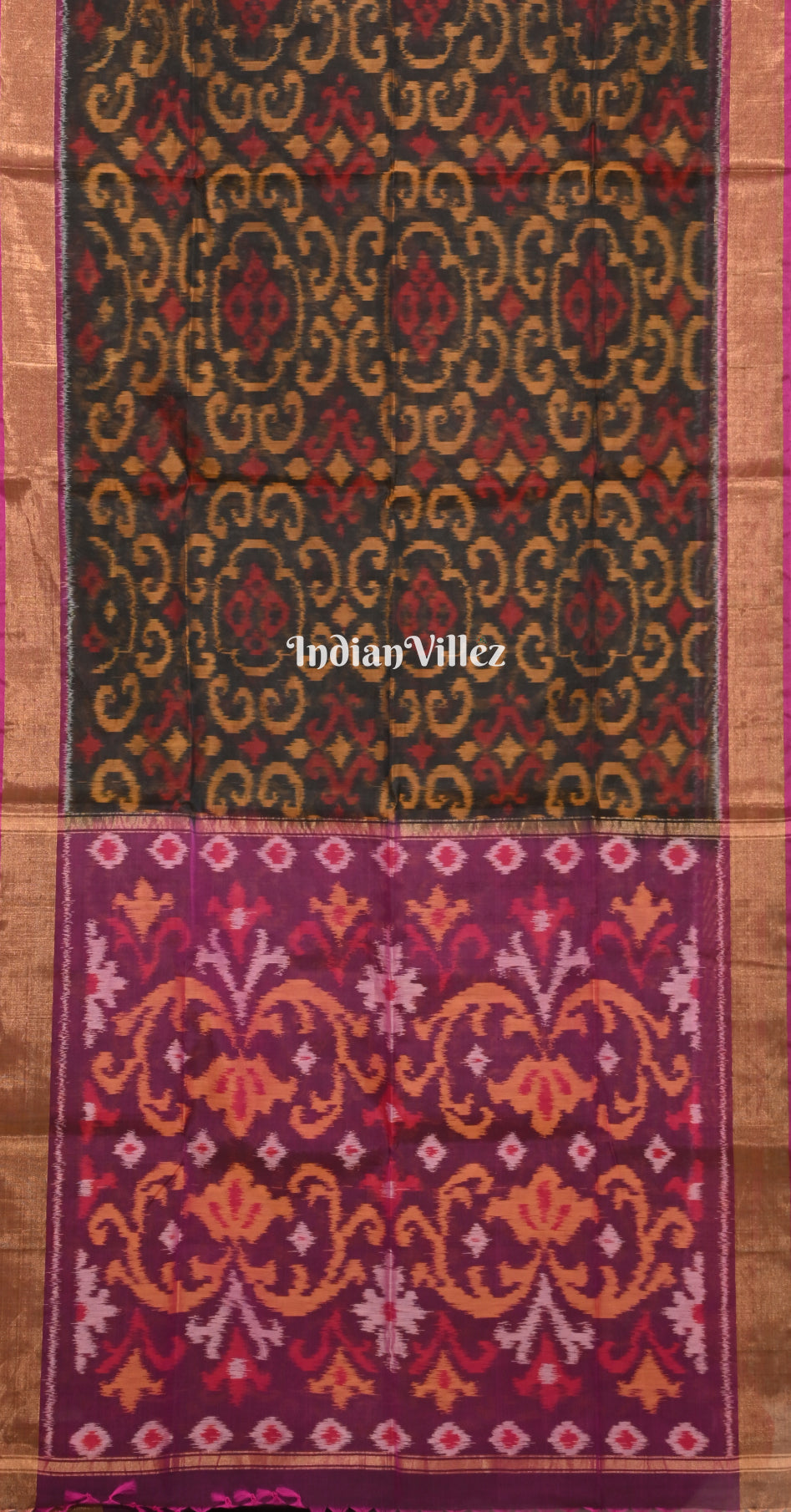 Black Magenta Pink Pochampally Ikat (Sico) Saree