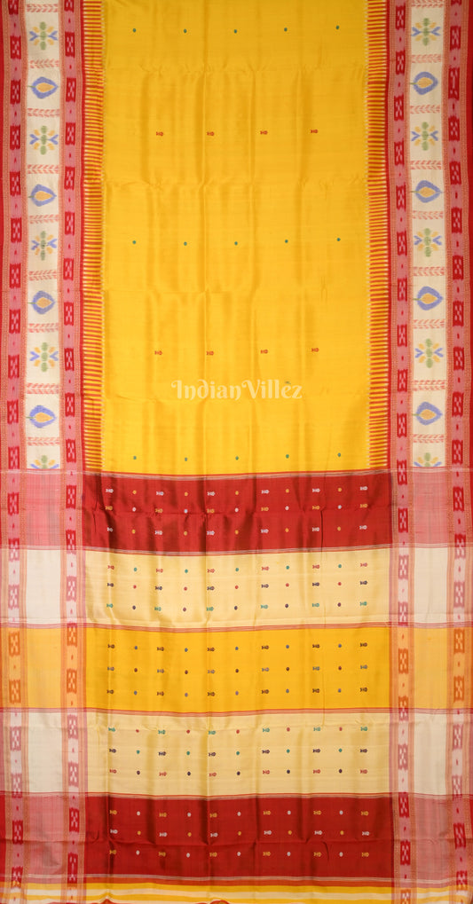 yellow Red Fish Buti Kathiphera Odisha Ikat Khandua Silk Saree