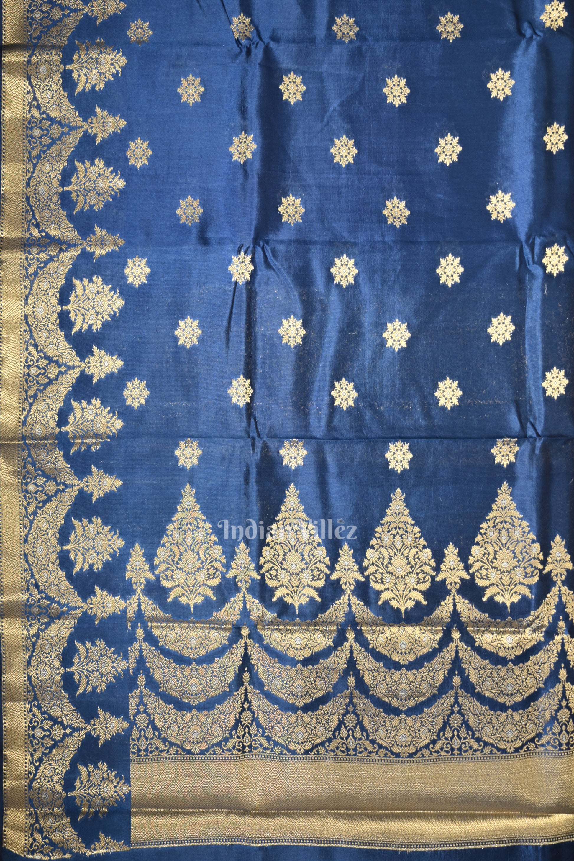 Indigo Blue Kora Organza Banarasi Silk Saree
