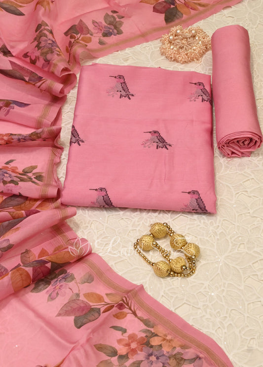 Pink Thread Work Unstitched Salwar Suit
