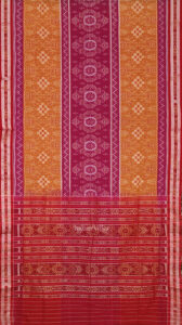 Mustard Yellow Rani Pink Body Pasapali Sambalpuri Pure Cotton Saree