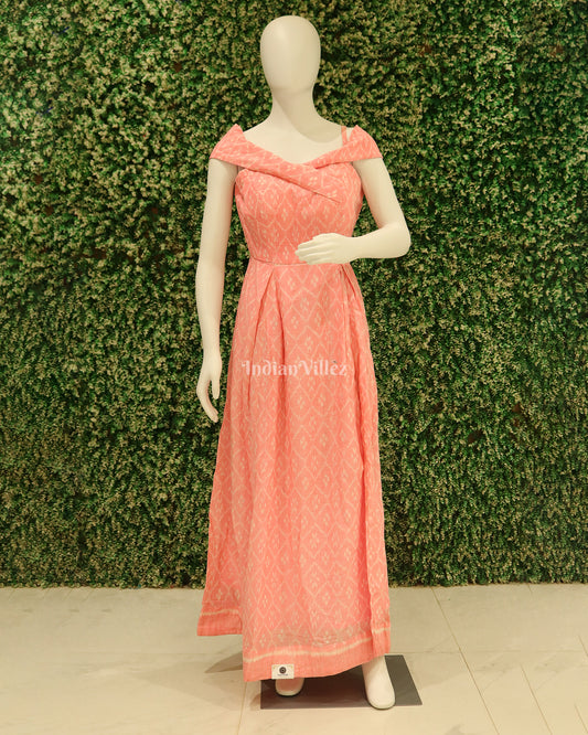 off shoulder indian dresses Light Pink Odisha Ikat Off-Shoulder Gown For Women off shoulder indian dresses Light Pink Odisha Ikat Off-Shoulder Gown For Women