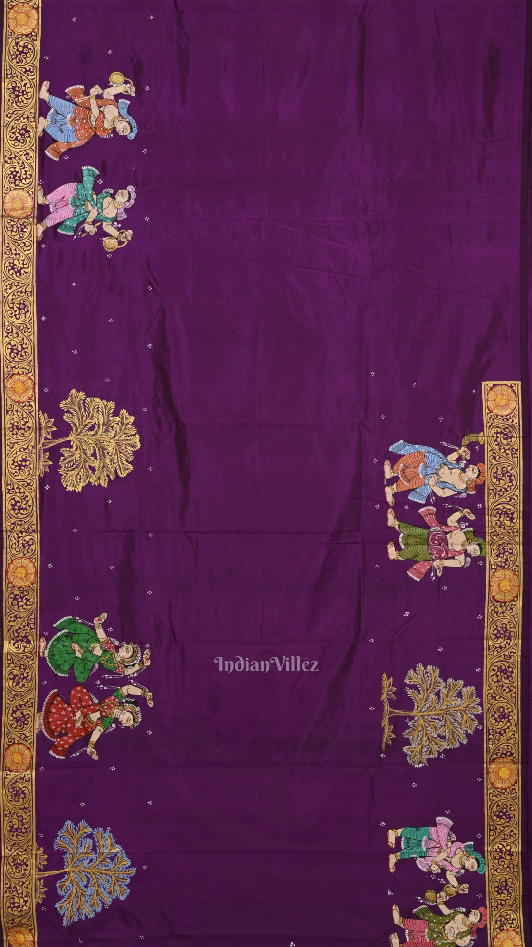 Purple Shree Jagannath Ratha Yatra Hand-Painted Pattachitra Saree 