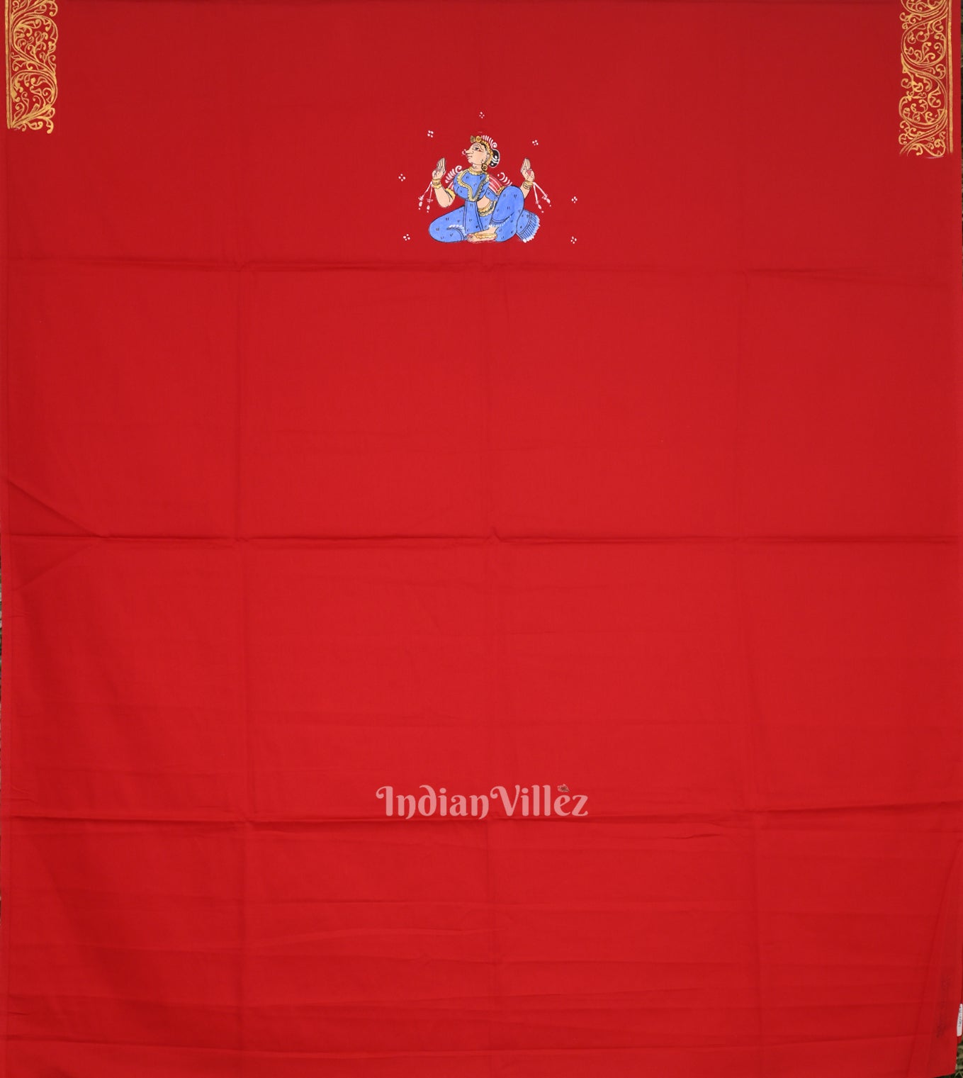 Red with Doli Barat Art Kurti Cotton Hand-Painted Pattachitra Dress Material