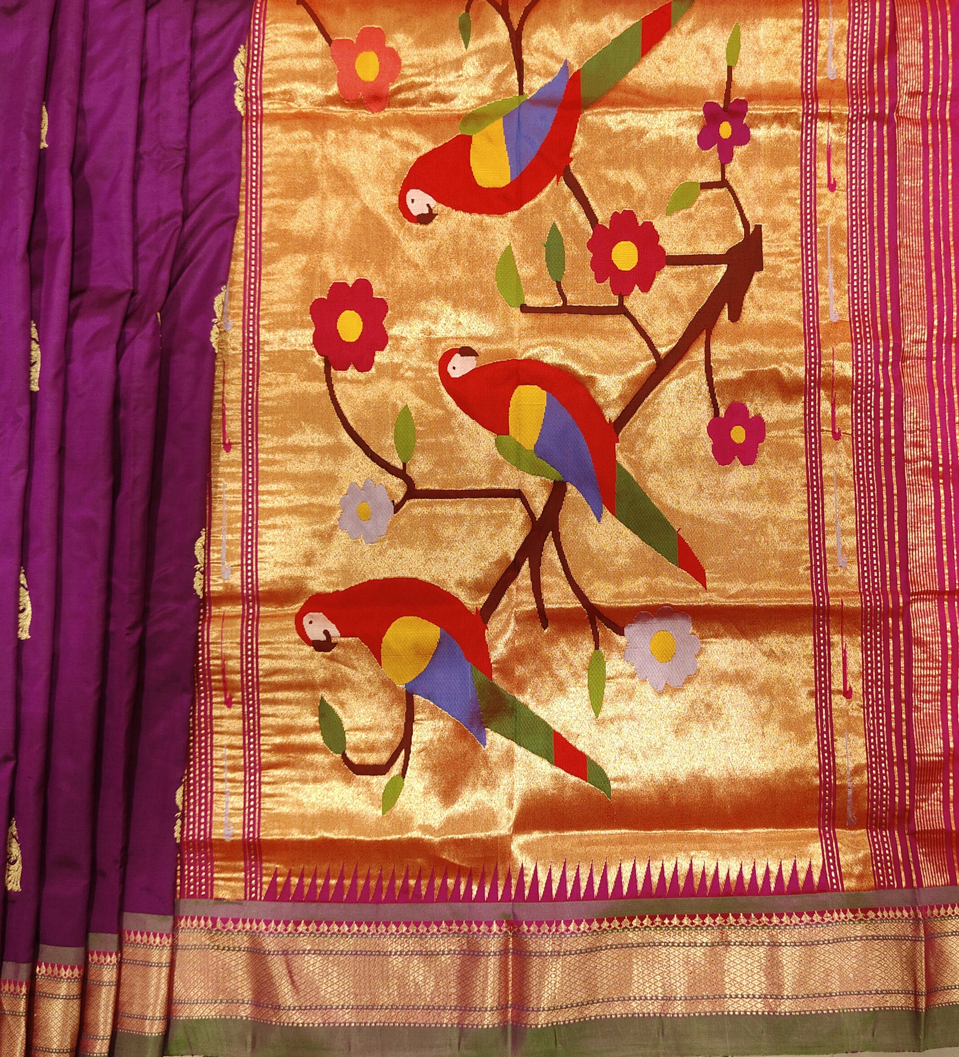 Purple Double Pallu Paithani Silk Saree