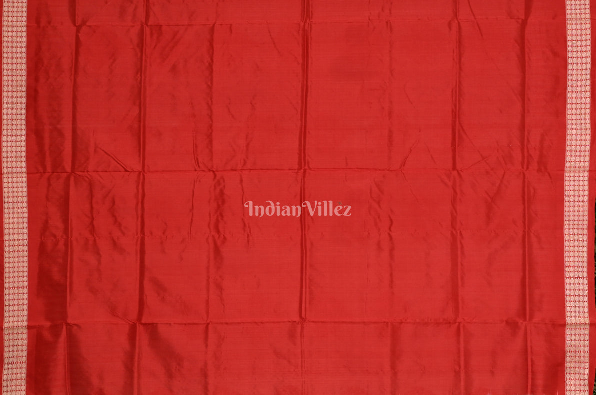 Elegant White Red Tree Motif Bomkai Sambalpuri Ikat Silk Saree