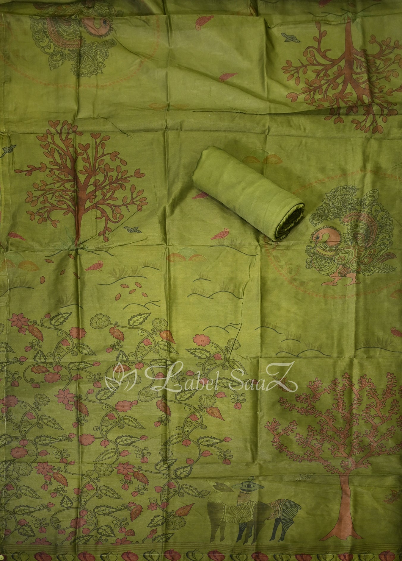 Mehendi Green Digital Print Unstitched Dress Material Set with Dupatta