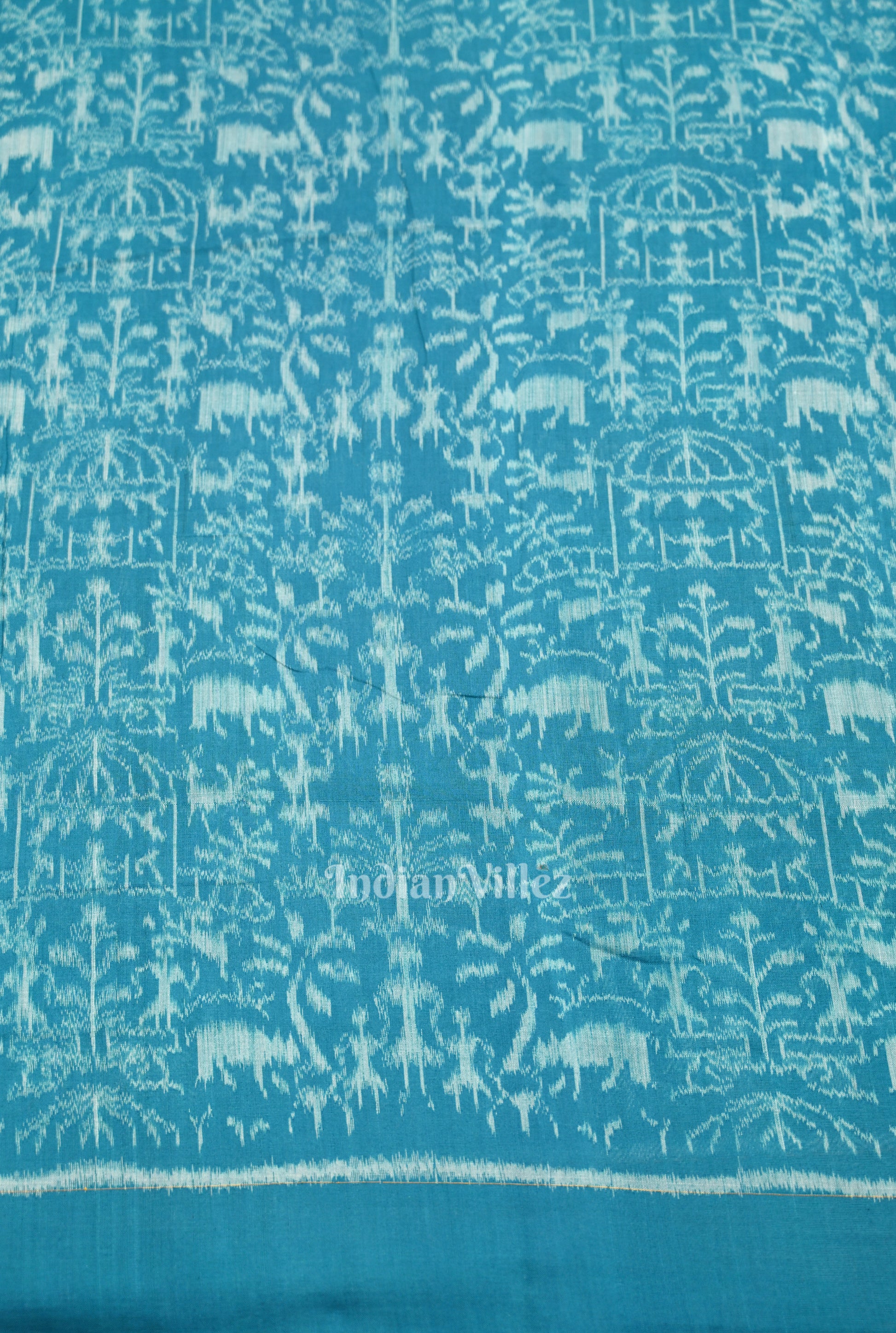 Light Blue Tribal Theme Sambalpuri Odisha Ikat Cotton Fabric 