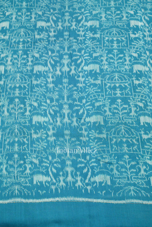 Light Blue Tribal Theme Sambalpuri Odisha Ikat Cotton Fabric 