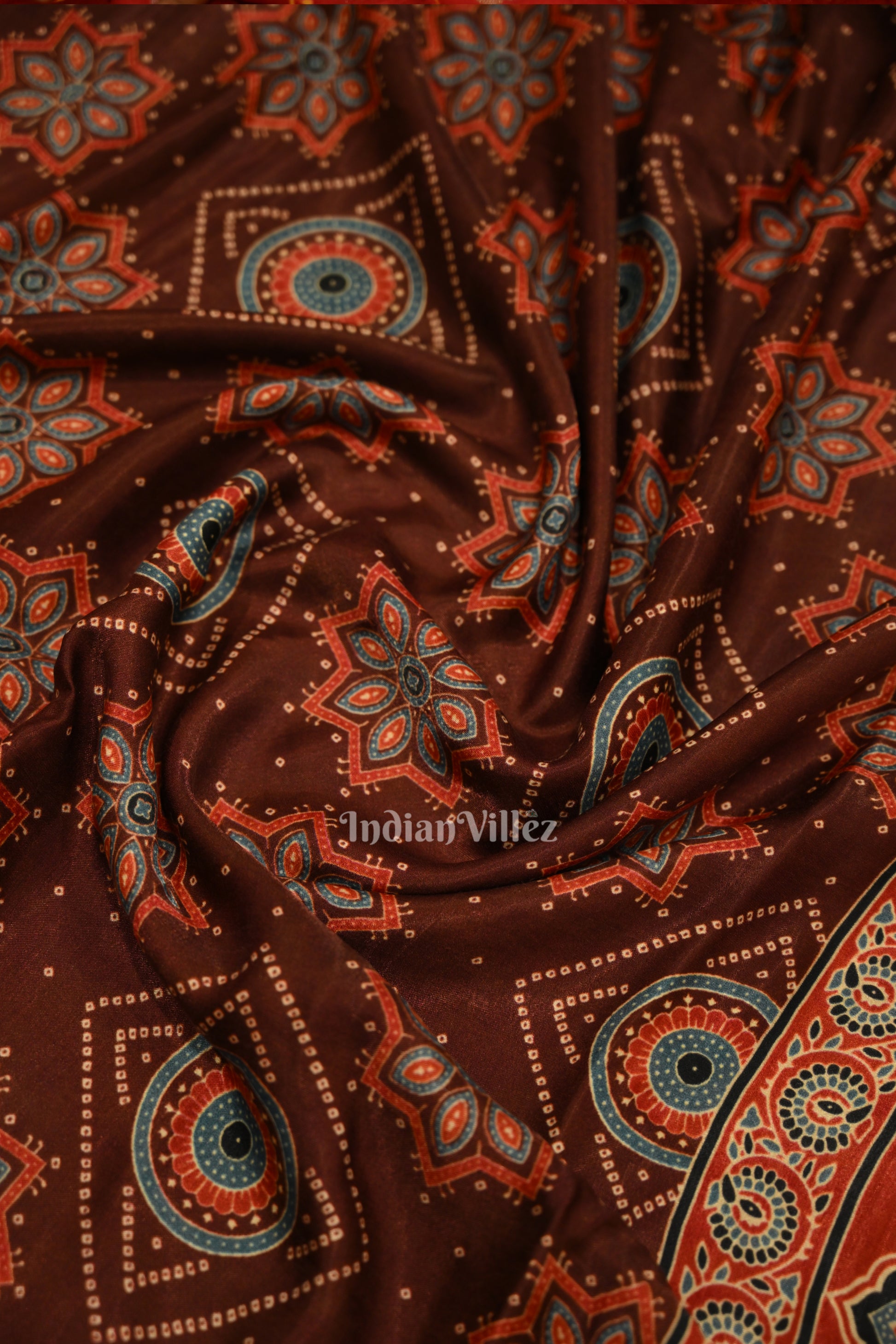 Coffee Digital Print Silk Saree