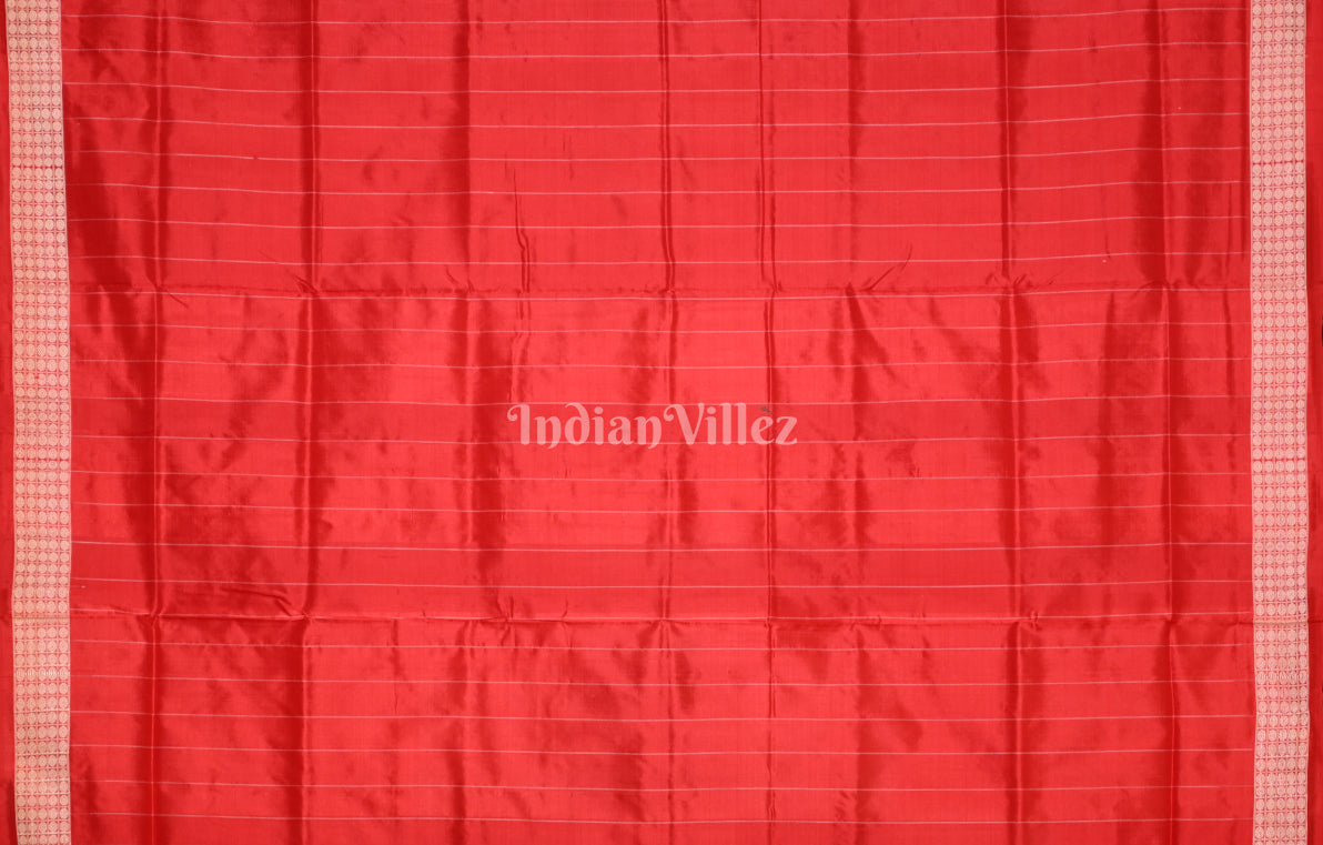 White Red Mini Pasapali Odisha Ikat sambalpuri Silk Saree with Pasapali Pallu